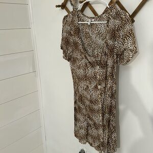 Amuse Society Iman Cheetah Print Button Down Short Sleeve Dress L